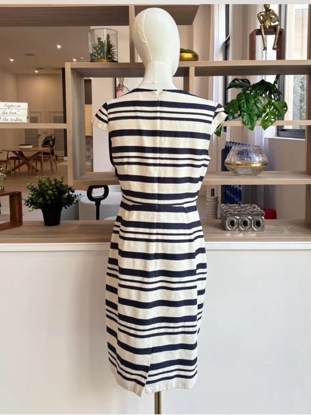 J. Crew Navy and White Striped Midi Sheath Dress